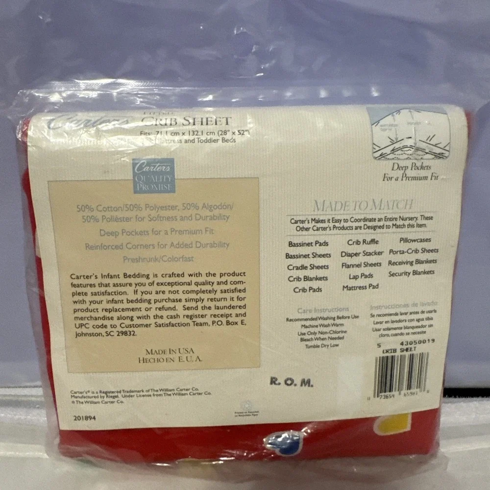 Vintage Carters Red Heart Fitted Crib Sheet Circus Balloon‎ Bear  USA New